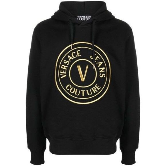Versace Jeans Couture Logo Embroidered Hoodie Men Black Sweaters